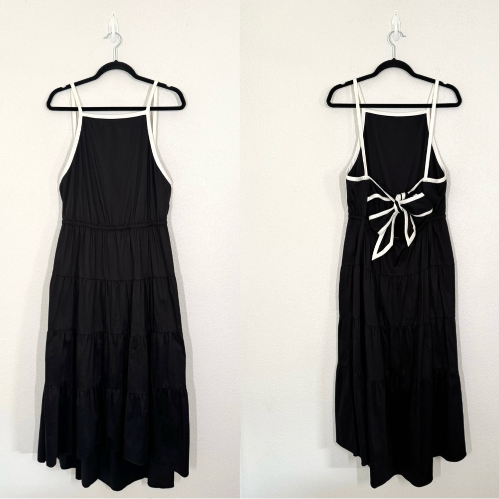 Alice + Olivia Tiered Two Tone Open Back Square Neck Midi Dress Black White 10 - Picture 2 of 6